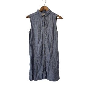 Women's Adrienne Vittadini Linen Sleeveless Shirt Dress Blue Size M Beach Resort